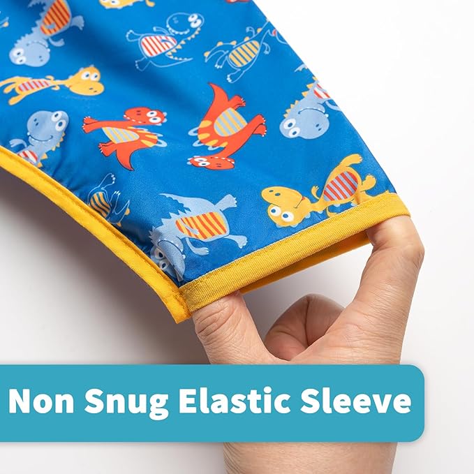 Long Sleeve Bibs For Babies 6-24 Months Full Coverage Shirt Bib for Baby Boys Girls Waterproof Smock Bibs with Sleeves Toddler Mess Free Bib for Eating with Pocket, 3 Pack