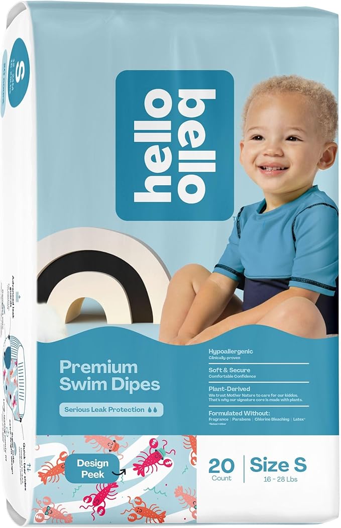 Hello Bello Premium Swim Diapers, Size S (16-28 lbs), Cute Extra-Bright Lobster Designs, 20 Count Jumbo Pack