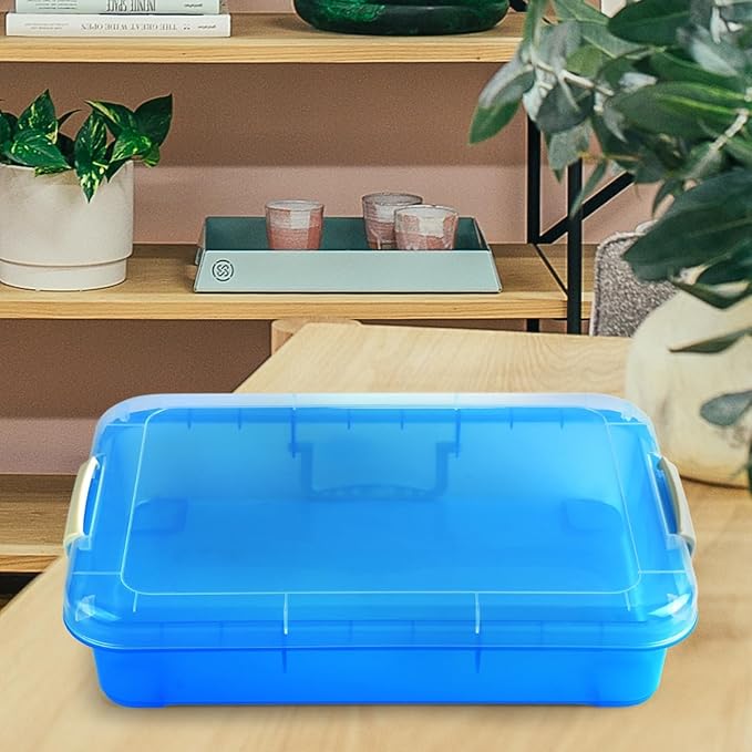 15 Inch Portable Sensory Bin Play Tray with Lid, Fill with Water, Sand, Beads and More (Blue)