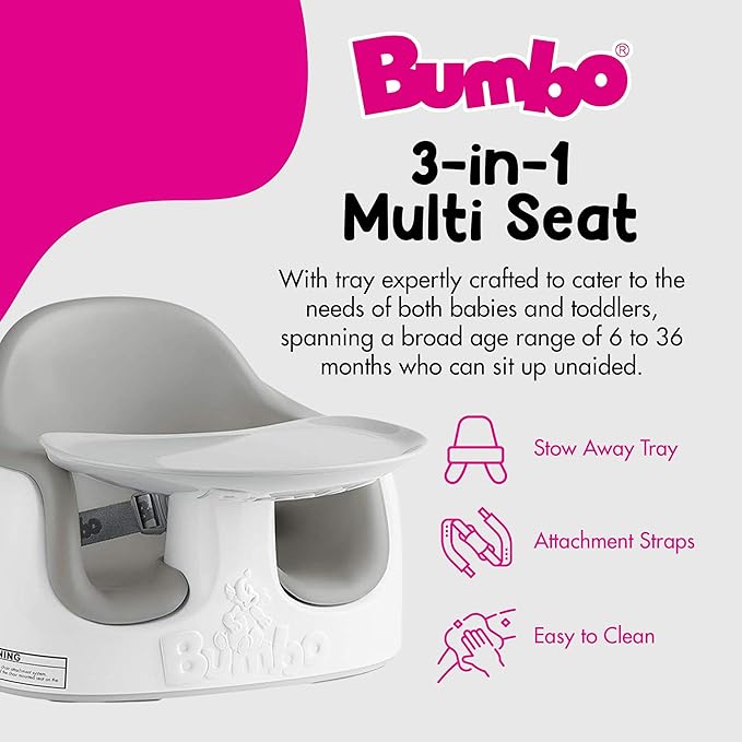 Bumbo 2 Pack 3-in-1 Multi-Seat for 6 to 36 Months, Travel Baby Feeding and Play Floor Seat, All-in-One Portable Booster with Tray & Toddler High Chair, Cool Grey