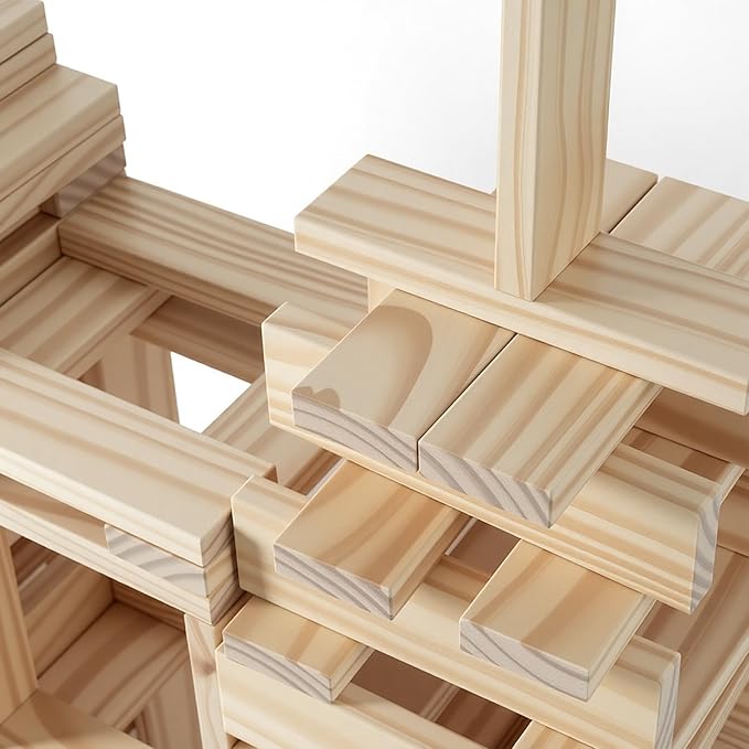 42pcs Large Open Ended Wooden Building Blocks for Kids 19.8 lb, Natural Pine Rectangular Wood Building Toys，Construction Toys for Toddlers, STEM Building Set,Birthday Gift for Ages 3-12 (Medium 9.8")