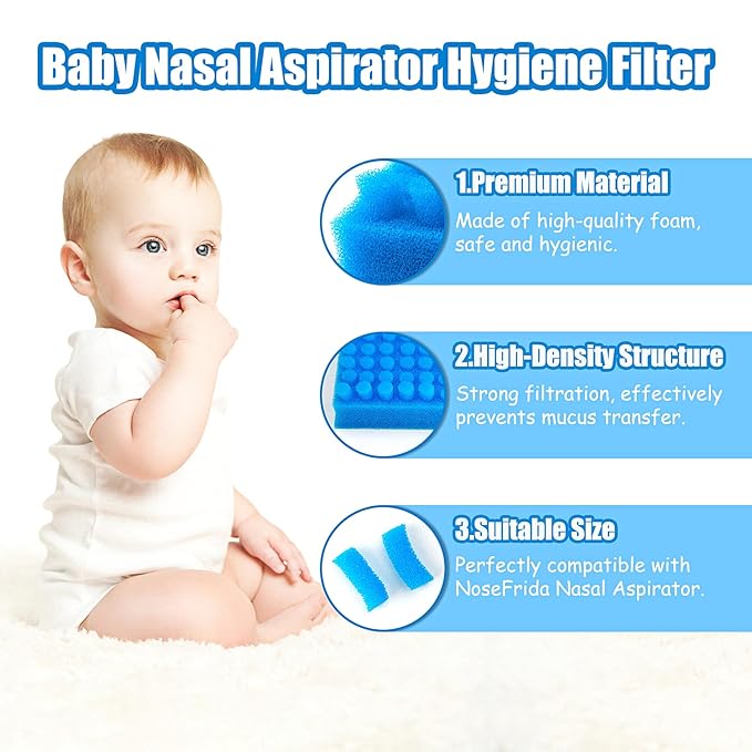 200-Pack of Premium Nasal Aspirator Hygiene Sponges, Replacement for Nosefrida Nasal Aspirator Filters, BPA, Phthalate & Latex-Free (200 Count +Tweezer)