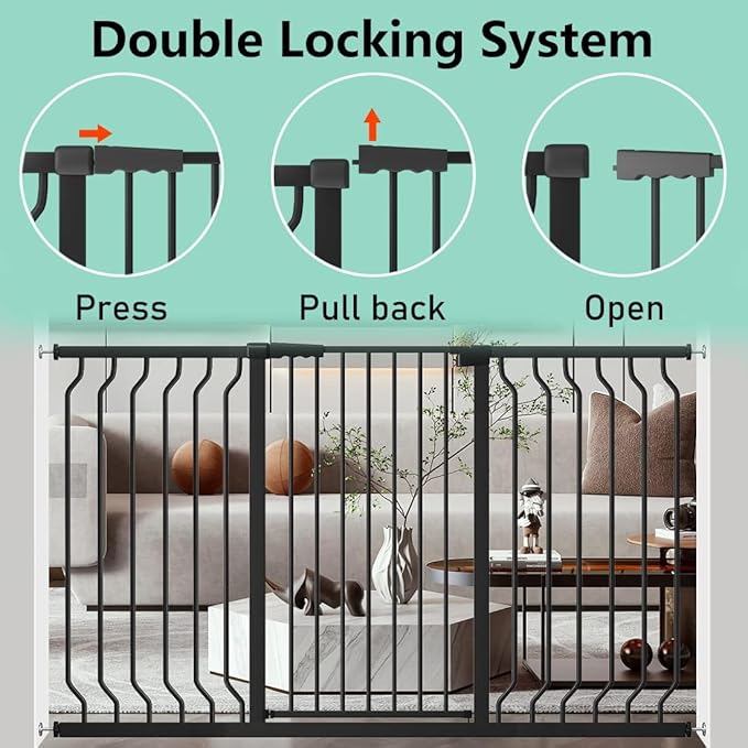 ALLAIBB Black 40.55" Extra Tall Wide 76.77-85.43" Baby Gate Pressure Mounted Walk Through Child Kids Safety Toddler Tension Pet Dog Gates with Extension for Doorways Kitchen