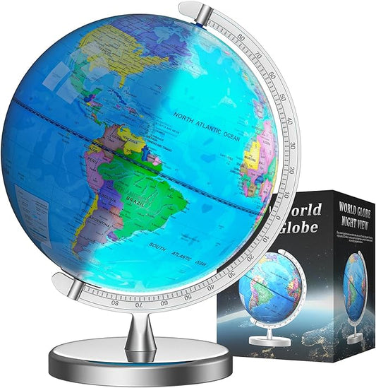 12" Illuminated World Globe for Children & Adults, Globe Lamp with World Map for Kids, Stable Heavy Metal Base, Interactive STEM Learning Gift & Night Light