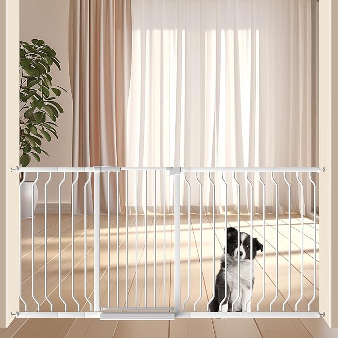 Extra Tall 40.55" Gate, 57.48-73.62" Extra Tall and Wide Dog Gate,Extra Wide Baby Gates Pressure Mounted Walk Through for Doorways,Stairs, Kitchen White
