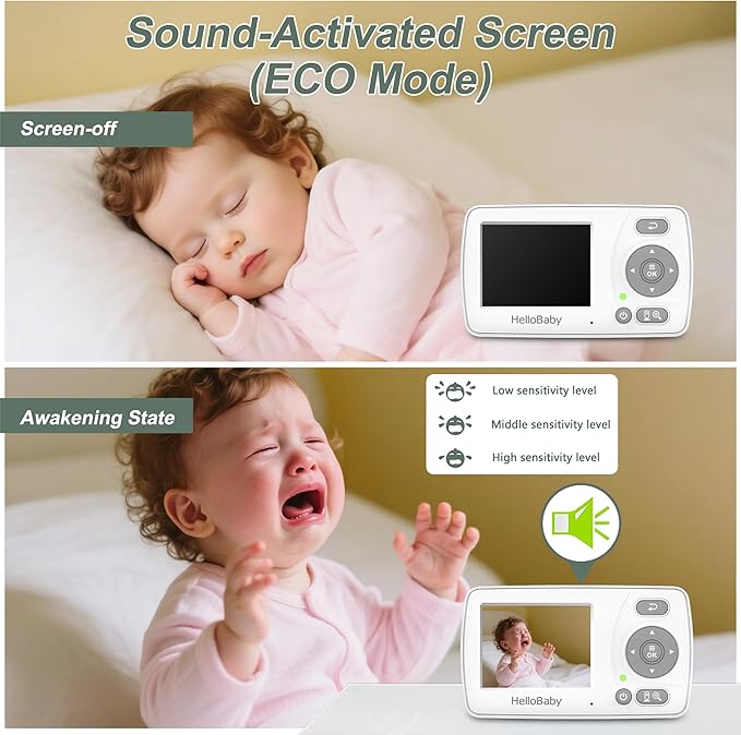 HelloBaby Monitor with 3 Cameras, 2.4'' Portable Travel Screen Baby Monitor No WiFi, 1000ft Long Range Video Baby Monitor, Night Vision, VOX Mode-Power Saving, Baby Safety Camera,for Baby/Pet/Elder