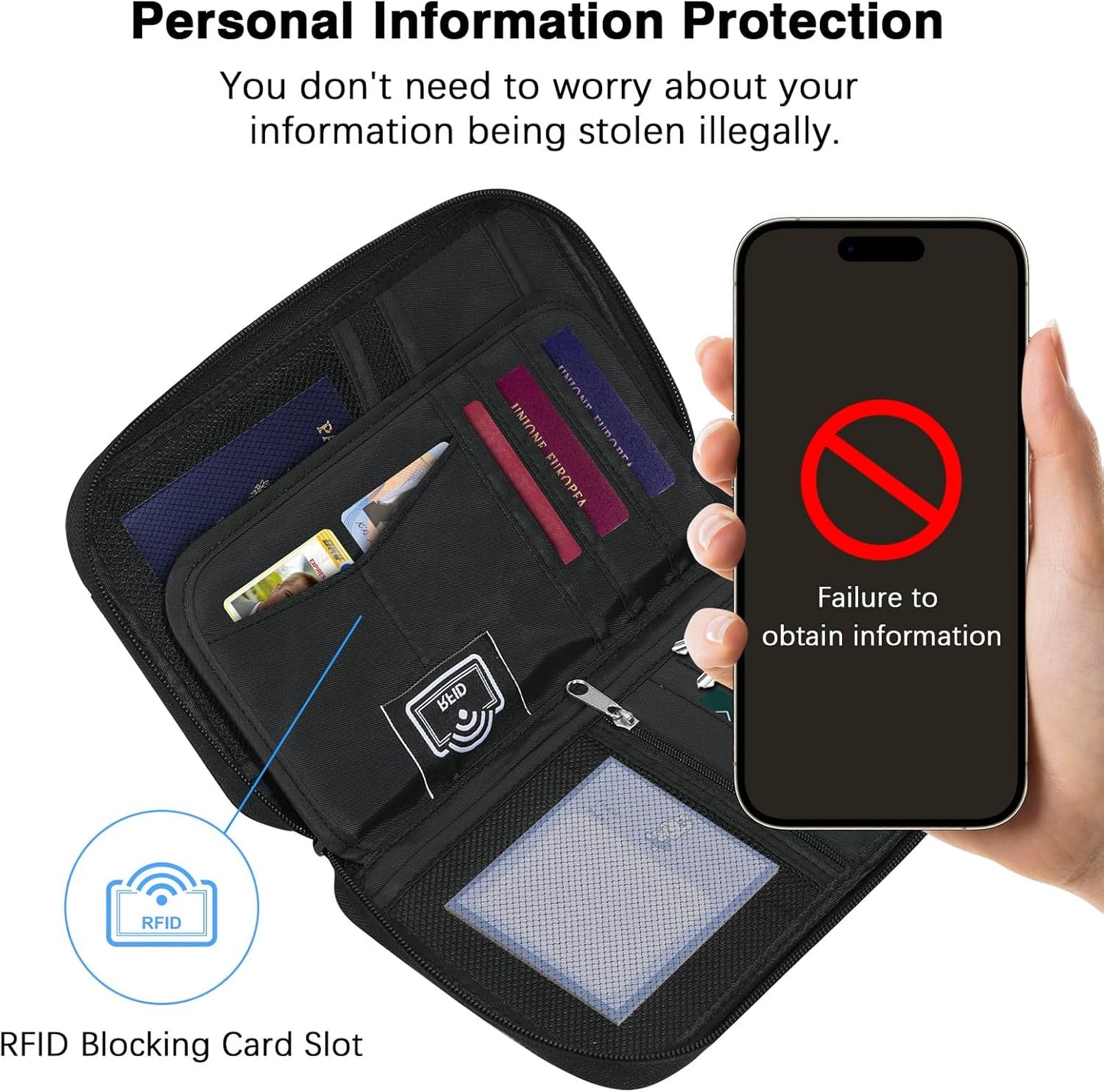 MoKo Family Passport Holder for 5, RFID Blocking Passport Wallet for Men Women, Travel Wallet Holder with Multiple Compartments, Travel Document Organzier for Cards, ID, Tickets, Keys, Black