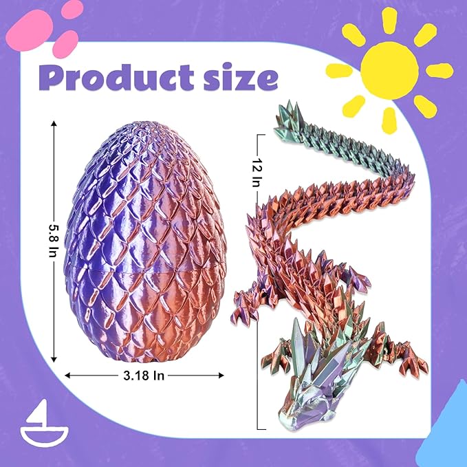 Dragon Eggs with Dragon Inside, 3D Printed Surprise Funny Gifts for Kids, Articulated Dragon Fidget Toys for Adults, Executive Desk Toys Office Room Décor (Gradient Blue-Green-Brown, M-Size)