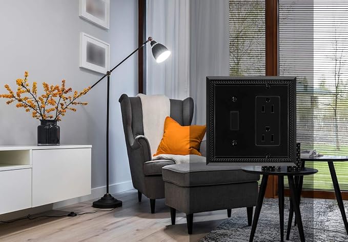 Henne Bery Sunken Pearls Heavy Duty Decorative Wall Plate Switch Plate Outlet Cover (Toggle/Decorator, Matte Black)