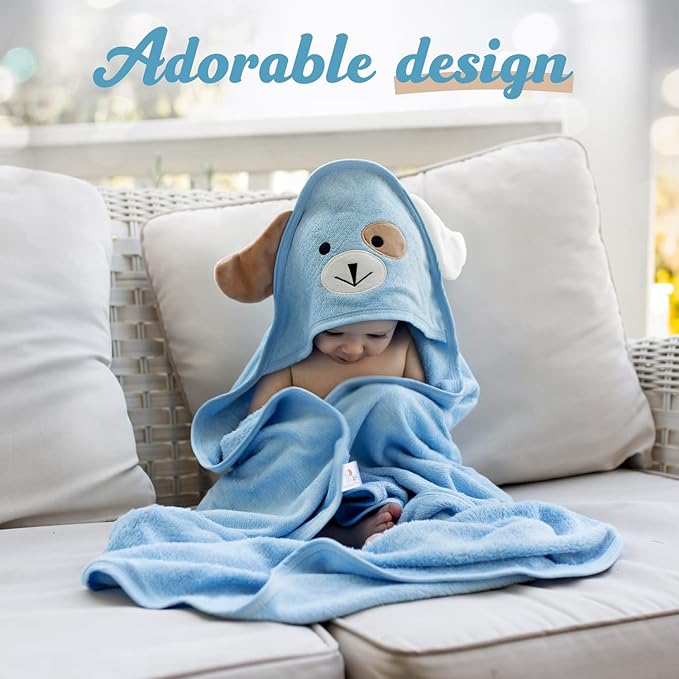 Baby Towels with Hood - Soft, Absorbent Viscose Made of Bamboo, Extra Large 35 x 35 Inches, for Newborns, Infants, Boys and Girls, Blue