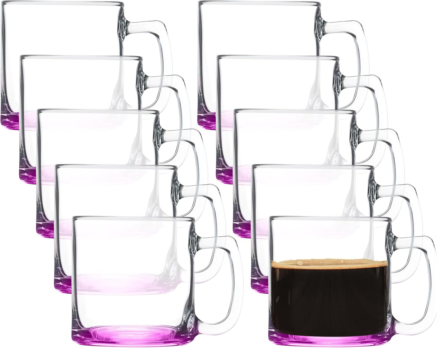 DISCOUNT PROMOS Small Glass Coffee Mugs 9 oz. Set of 10, Bulk Pack - Perfect for Coffee, Tea, Espresso, Hot Cocoa, Other Beverages - Pink