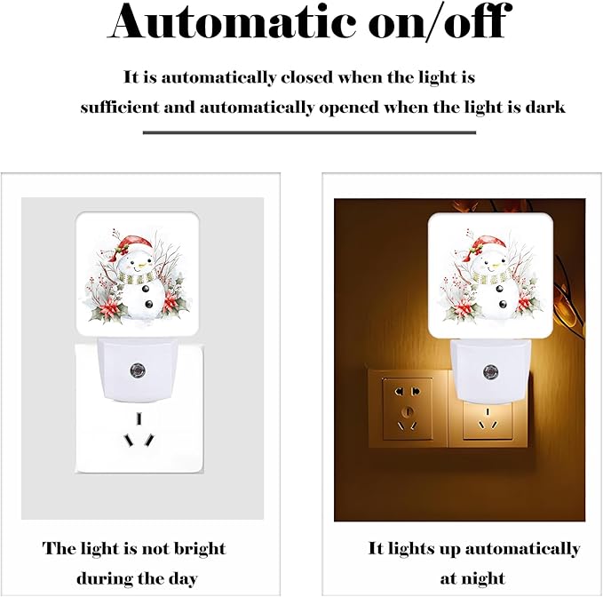 Cute Snowman Night Light,Plug Into Wall for Boys Girls Bedroom Decorative Square Night Light Lamp 0.5w Sleep Friendly