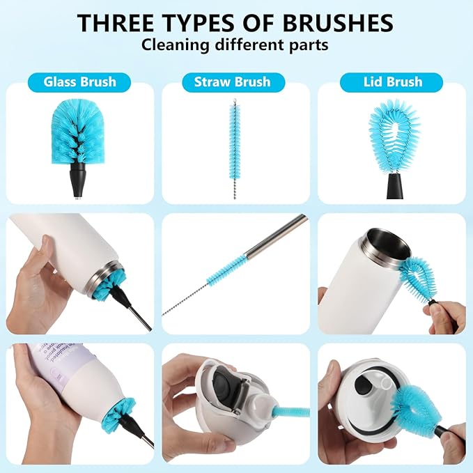 Water Bottle Cleaning Kit Compatible with Owala Bottle Brush and Straw Cleaner 3 Set Extra Long Handle Reusable