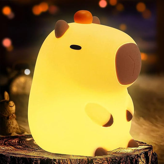 Orange Capybara Cute Night Light, LED Squishy Novelty Capybara Lamp, Food Grade Silicone Dimmable Nightlight, Boys Girls Funny Capybara Light, Light Up Capybara Gifts, Room College Décor