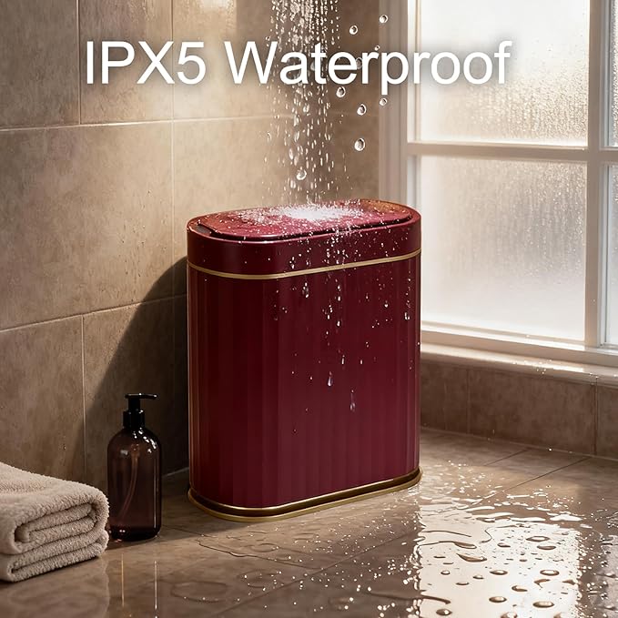 ELPHECO Bathroom Motion Sensor Trash can 2 Gallon Automatic Garbage Can, Slim Plastic Smart Trash Can with Lid, Commercial Intelligent Trash Bin for Bedroom, Bathroom, Office, Burgundy