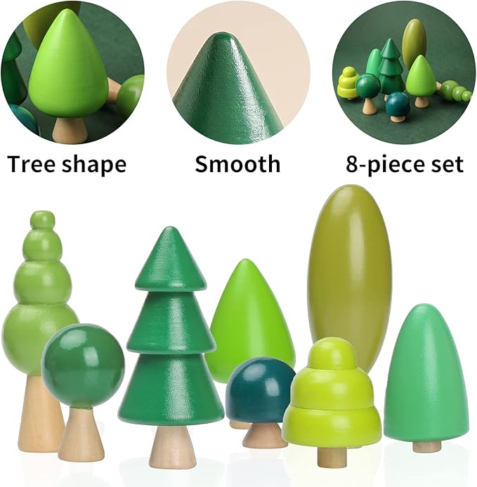 Wooden Tree Toy Pack of 8 Wood Miniature Tree Set Various Sizes Natural Wooden Trees Mini Trees for Home Decor and Crafts Garden Accessories Creative Gift for 36+ Months