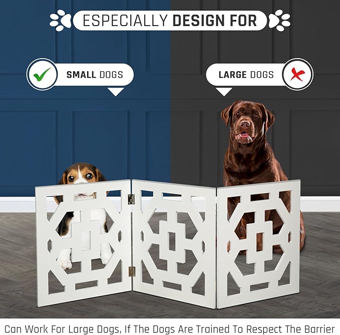 Bundaloo Freestanding Dog Gate Expandable Decorative Wooden Fence for Small to Medium Pet Dogs, Barrier for Stairs, Doorways, & Hallways