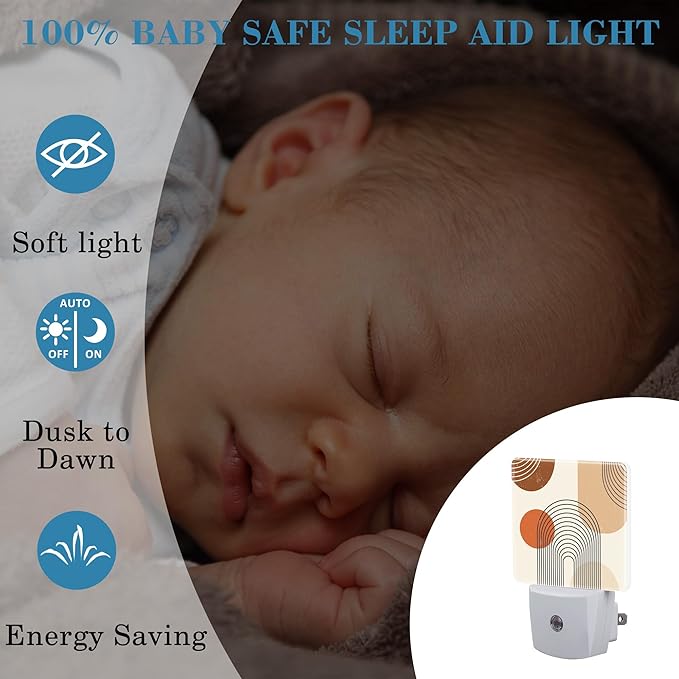 Plug in Night Lights Bohemian Art Abstract Lines Nightlight Plug Into Wall Dusk to Dawn Sensor LED Night Light for Kid Girls Boys Women Room Decor,Hallway,Kitchen,Bathroom,Nursery,Stairs