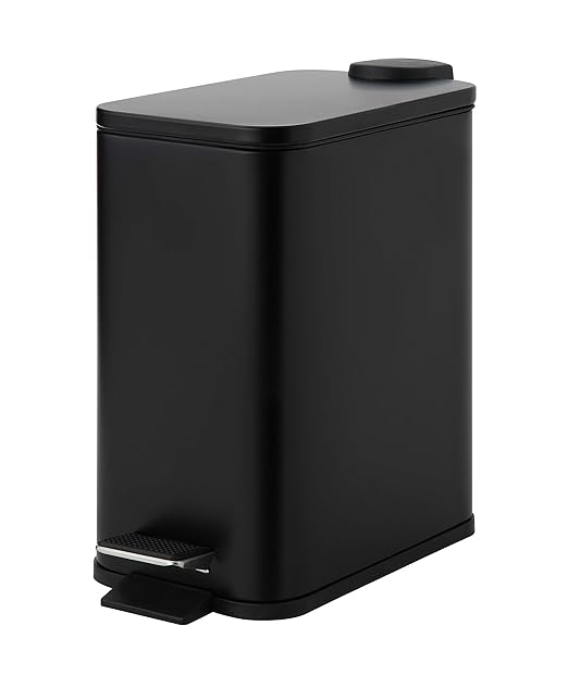 SunnyPoint 5 Liter(1.32 Gallon) Small Trash Can with Plastic Inner Buckets; Rectangle Bathroom, Office, Kitchen, and Bedroom Step On and Slow Close
