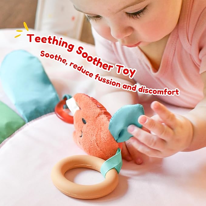 Baby Play Gym & Activity Mat with Light-up Musical Arch, Tummy Time Mat with 6 Detachable Sensory Toys for Motor Skills & Sensory Development, Baby Essentials Shower Gift - Spring Blossoms Themed