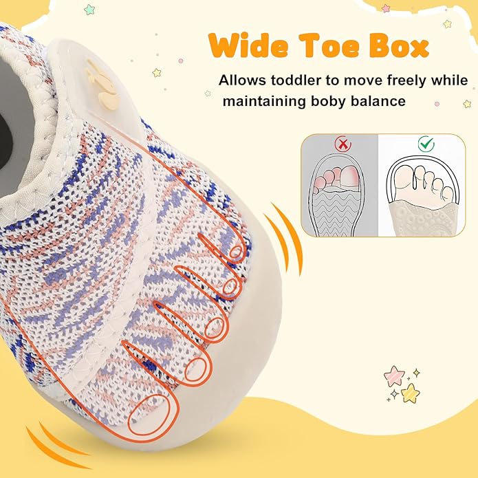 FEETCITY Baby First Walking Shoes Wide Baby Shoes Infant Sneakers Newborn Crib Shoe Barefoot Lightweight Slip On Shoe