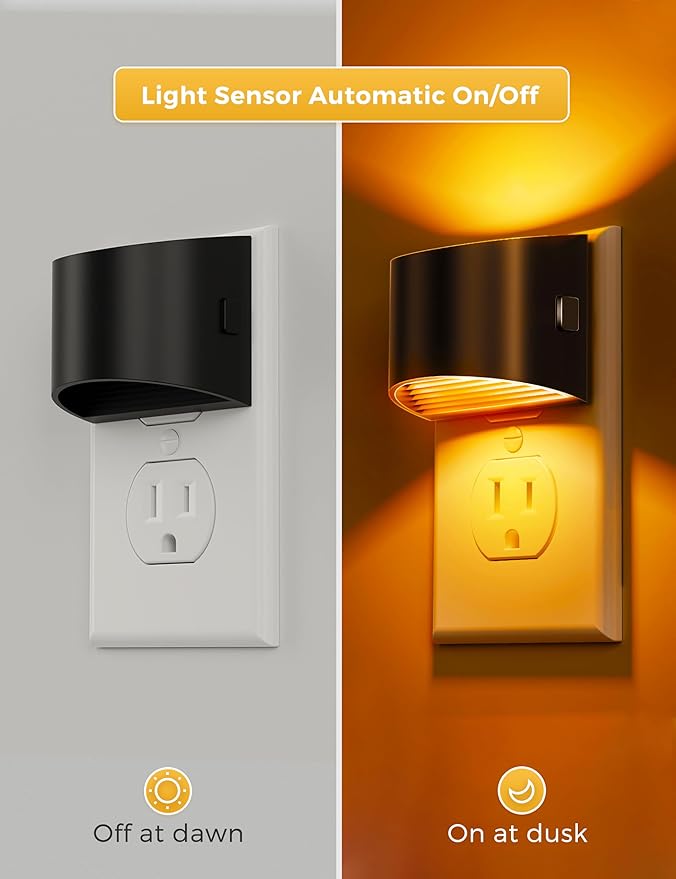 L LOHAS LED Night Light 2 Pack, Night Lights Plug into Wall, Dusk to Dawn Sensor Nightlight, 3 Level Brightness Adjustable, 1600K Amber Light