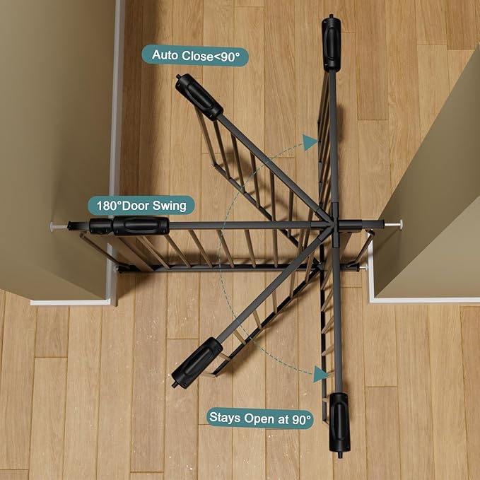 Extra Wide Baby Gate Tension Indoor Safety Gates Black Metal Large Pressure Mounted Pet Gate Walk Through Long Safety Dog Gate for The House Doorways Stairs(52.76"-57.48"/134-146CM, Black)