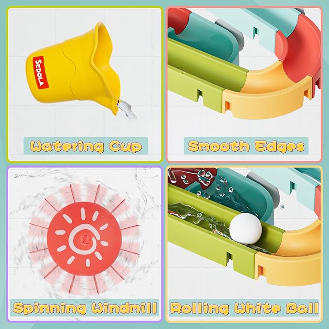 Bath Toys for Toddler 1-3, Kids Bathtub Time, Slide Wall Track for 1 2 Year Old, Dinosaur Spinning Toys 12-18 Months , Fun Birthday Gift for Baby Boys & Girls