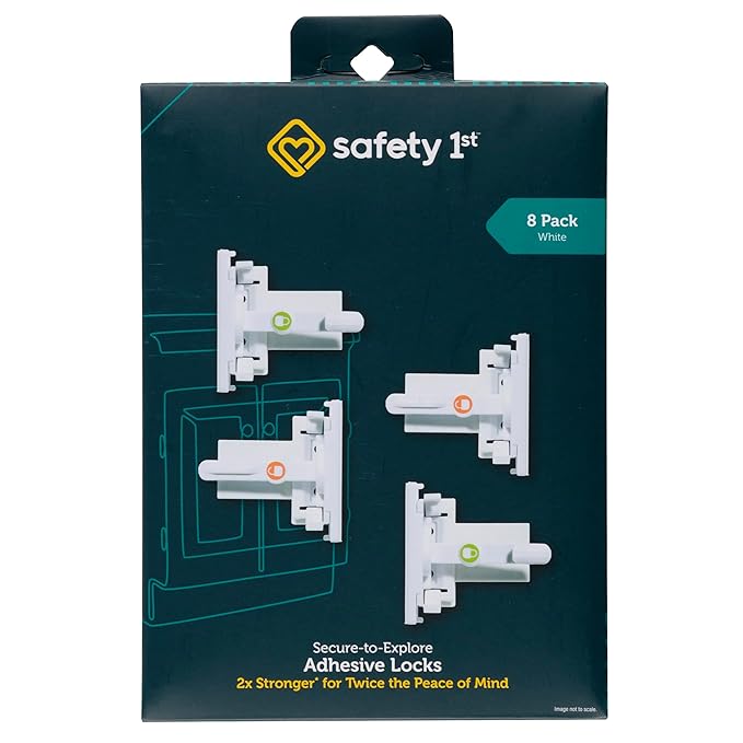 Safety 1st - Secure-to-Explore Adhesive Cabinet Locks Baby Proofing, Child Locks for Cabinets and Drawers (8 Locks), White
