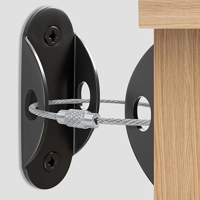 Furniture Anchors for Baby Proofing, Anti Tip Furniture Anchor Securing 420lbs Tension Earthquake Resistant Metal Furniture Wall Anchor Prevent Baby Pet from Falling Furniture（6 Pack，Black）