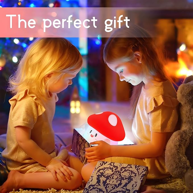 Mushroom Silicone Night Light for Kids - Color Changing Lamp with Soft Touch, USB Rechargeable, Long Battery Life & Touch Control - Cute Decorative LED Mushroom Light
