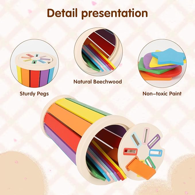 nunukuids Montessori Toys for 1+ Wooden Color Sorting Toys for Toddlers 1-3 Year Old Toddlers Fine Motor Skills Development Color Sorting Fun