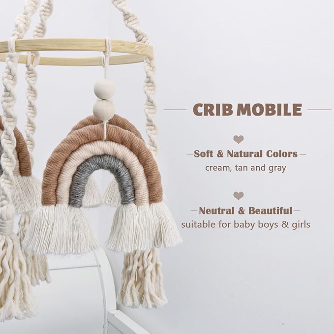 Neutral Baby Crib Mobile Nursery Cot Mobile Macrame Rainbow Baby Mobile Ceiling Mobile Newborn Shower Gift