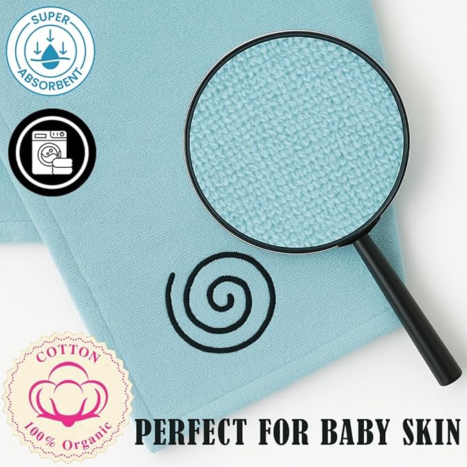 Milk&Moo Baby Hooded Towel, 100% Organic Turkish Cotton, Ultra Absorbent Bath Towel with Hood, 27x47 Inch, for Baby Boys & Girls (0-2 Years, Blue)