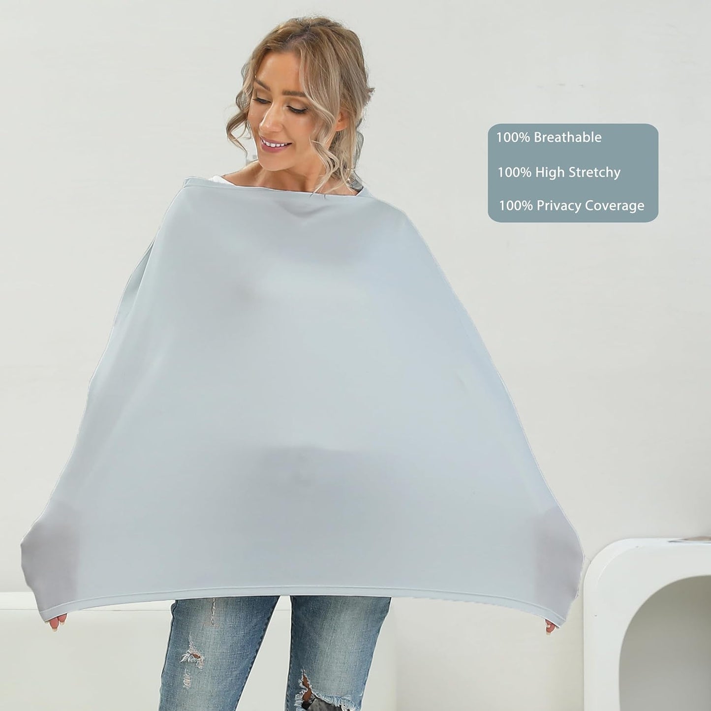 Breathable Car Seat Cover for Babies – Multi-Purpose Soft Rayon Nursing Cover for Breastfeeding, High Stretchy Infant Carseat Canopy, Stroller Cover (Smooth Rayon, Light Grey)