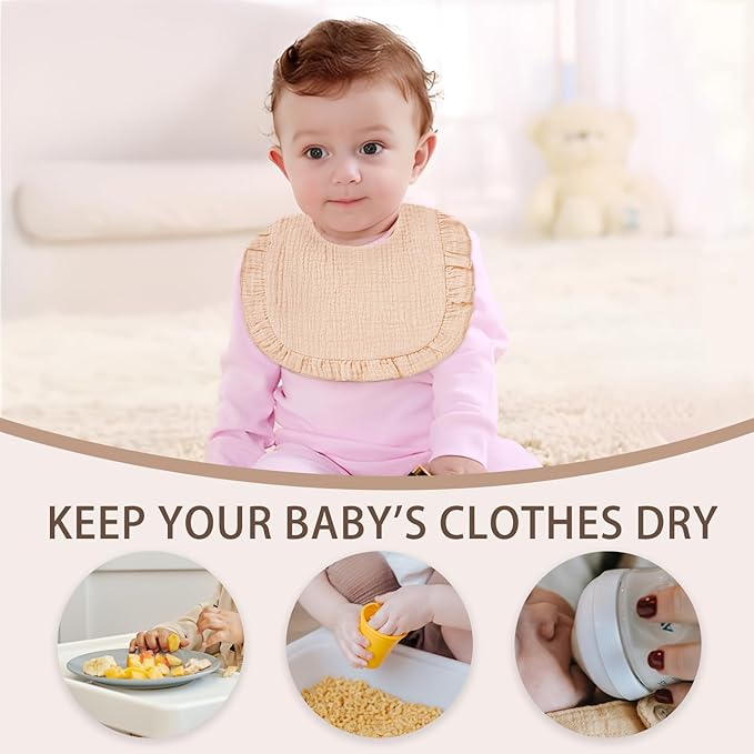 6 Pack Muslin Baby Bibs for Baby Girls, Muslin Bibs Drool Bandana Bibs (Sweet Pink)