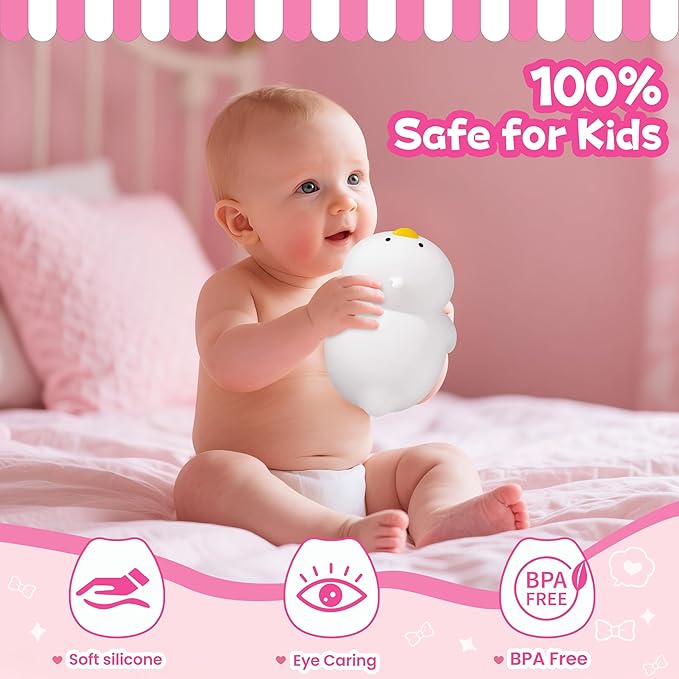 Night Light for Kids, Rechargeable Dimmable Silicone LED Nightlight with 7 Colors, Baby Nursery Night Lamp, Touch Squishy Lamp, Cute Gifts for Girls, Boys, Toddler Room Decor, Lying Duck