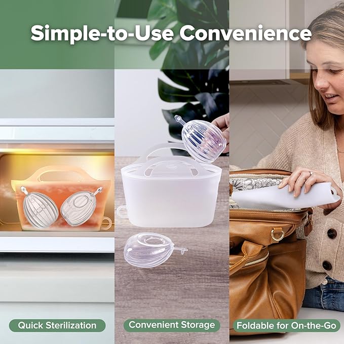 haakaa Wearable Silicone Breast Pump with Steriliser Bag, 2-in-1 Hands-Free Passive Breast Milk Catcher for Nursing Mom, Breastfeeding Essentials, 2-Pack 75ml Pumps & 1 Steriliser Bag, Frosted