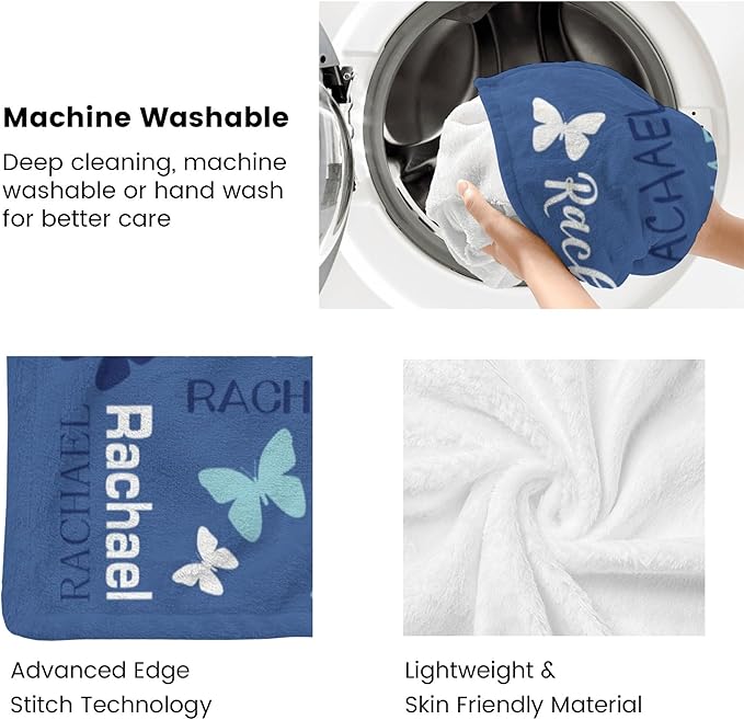 Personalized Throw Blanket with Name Custom Blankets Customized Baby Blanket for Girls Kids Adult Birthday Gift