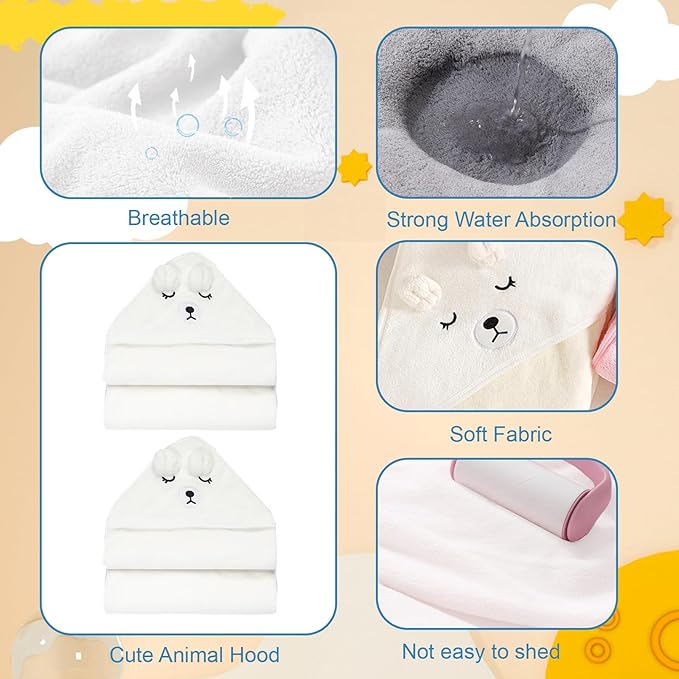 Baby Towels for Newborn Premium Coral Fleece Soft Toddler Bath Towel with Hood 2 Pack Absorbent Baby Hooded Towels Boys Girls (White)