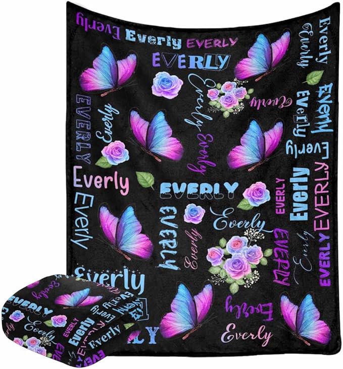 M YESCUSTOM Personalized Baby Blanket with Name, Black Butterfly Customized Blanket for Girls, Toddler, Newborn, Baby Shower, Christmas, Birthday