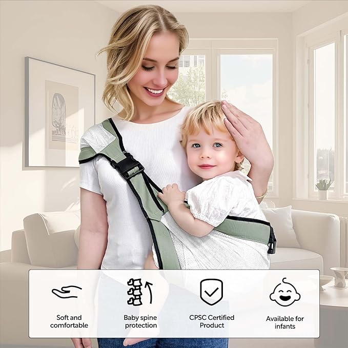 Baby Mesh Sling Carrier Toddler Carrier for Boys & Girls, Lightweight Breathable Summer Baby Wrap, Adjustable & Non-Slip Half Wrapped Baby Carrier (Mesh-Green)