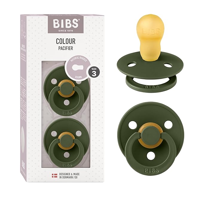 BIBS Pacifiers Colour Collection | Natural Rubber Baby Pacifier | Round Nipple | Set of 2 BPA-Free Soothers | Made in Denmark | 18+ Months (Pack of 2) | Hunter Green