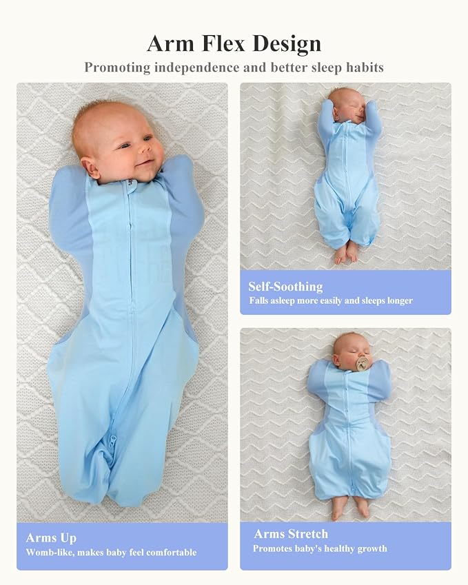 Swaddle for Newborns, Baby Swaddles 0-3 Months 5-13lb, Arms Up Swaddle 0-3 Months Newborn with Moisture-Wicking Fabric, Promotes Healthy Hip Development, 2-Way Zipper & Foot Buttons, 1Pack,Blue