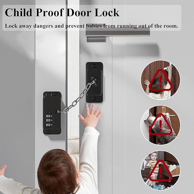 Child Proof Door Lock (2 Pack), Door Locks for Kids safety & Window Locks, for Fridge Lock, Cabinet Locks, Cat Door Latch and Baby Proofing, Strong non-marking Adhesive No Drilling (Black)