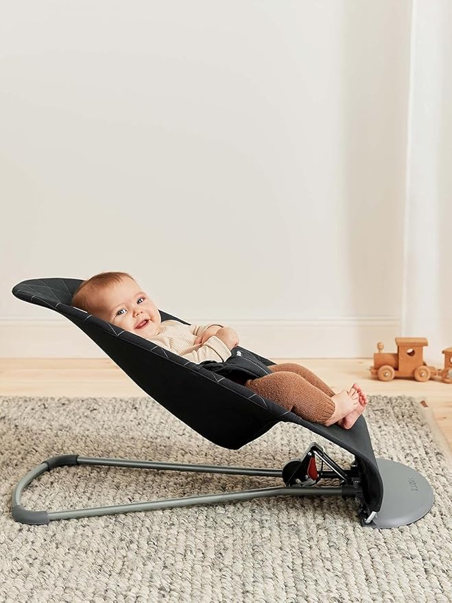 BabyBjörn Bouncer Bliss, Black, Woven, Classic Quilt | 2-in-1 Adjustable Baby Bouncer Seat and Toddler Chair, Newborn to Toddler (8-29 lbs), 4 Positions, Lightweight & Portable