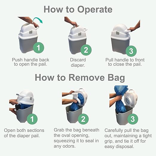 Foundations Tall Diaper Pail with Airtight Lid - Durable & Odorless Diaper Disposal, Large Capacity, Holds up to 60 Newborn Diapers, Refill with Any Bags - Sand