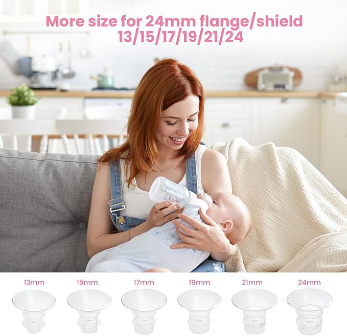 Flange Inserts 21mm(8PCS) & Nipple Ruler & Cleaning Brush, 3 in 1 Flange Sizing Kit, Silicone Flange Insert Kit for 24mm Most Pumps, Breast Pump Replacement Accessories