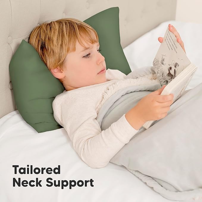 Toddler Pillow with Pillowcase - 13x18 My Little Dreamy Kids Travel Bed Pillows for Sleeping, Organic Cotton Small Pillowcase, Soft & Breathable, Machine Washable, Toddlers 2-5 years old(Jungle Green)