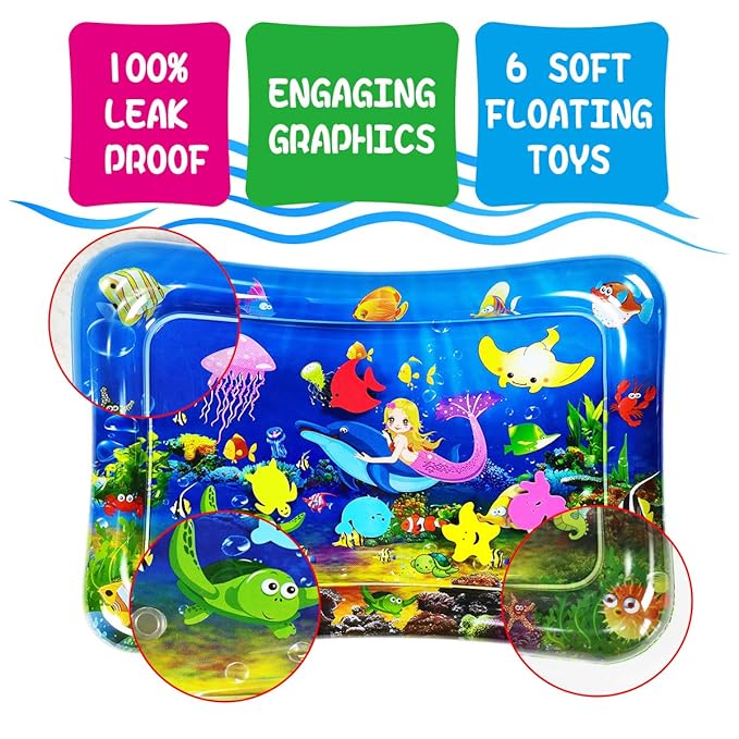 Water mat Infant Toys, Inflatable Tummy Premium Water mat Baby and Toddlers is The Perfect Fun time Play Activity Center Your Baby's Stimulation Growth （27.5x20 in).